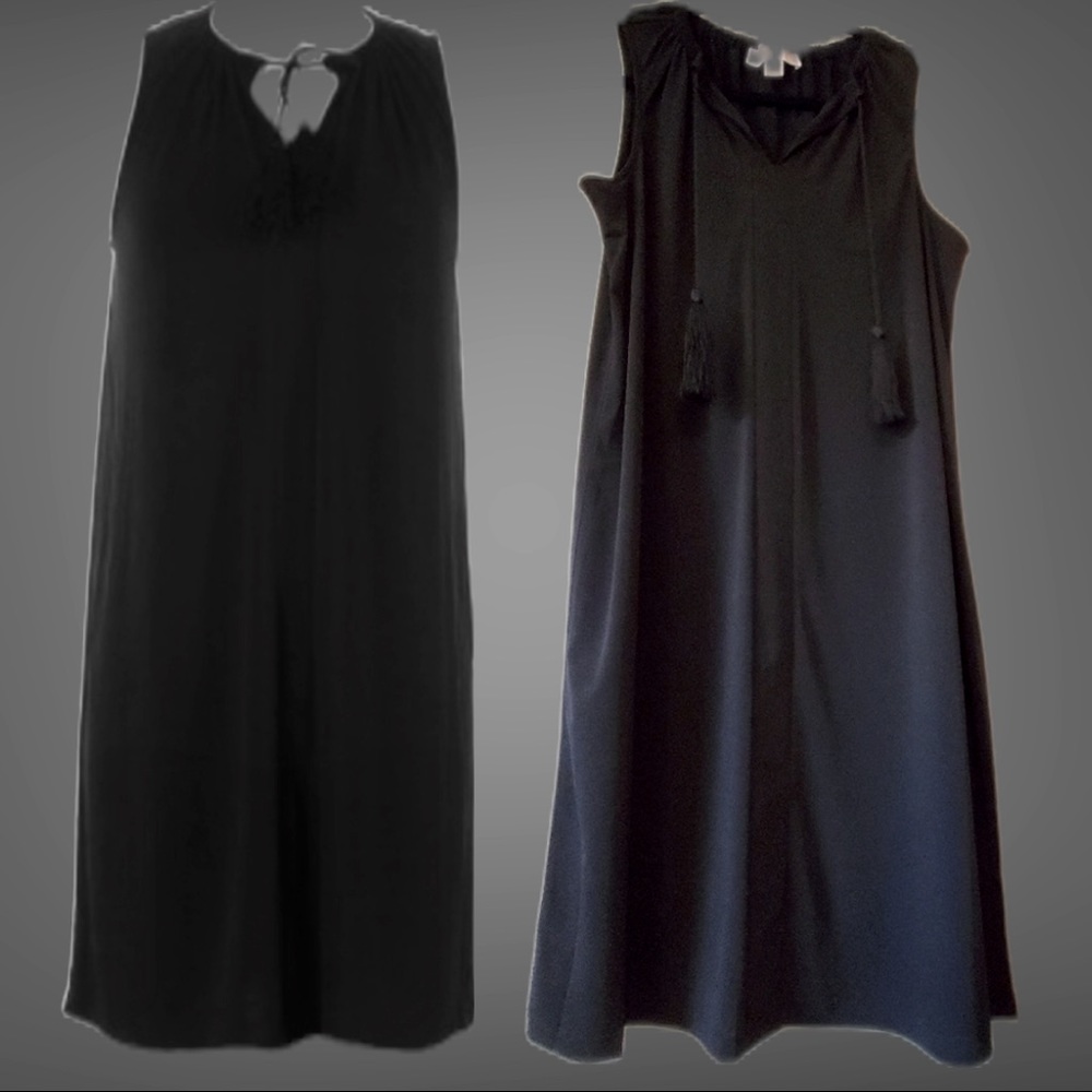 Michael Kors black dress with tassel tie at neckline.
